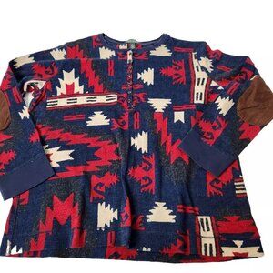 Lauren Ralph Lauren Size 2X Aztec Henley Shirt Suede Feel Elbow